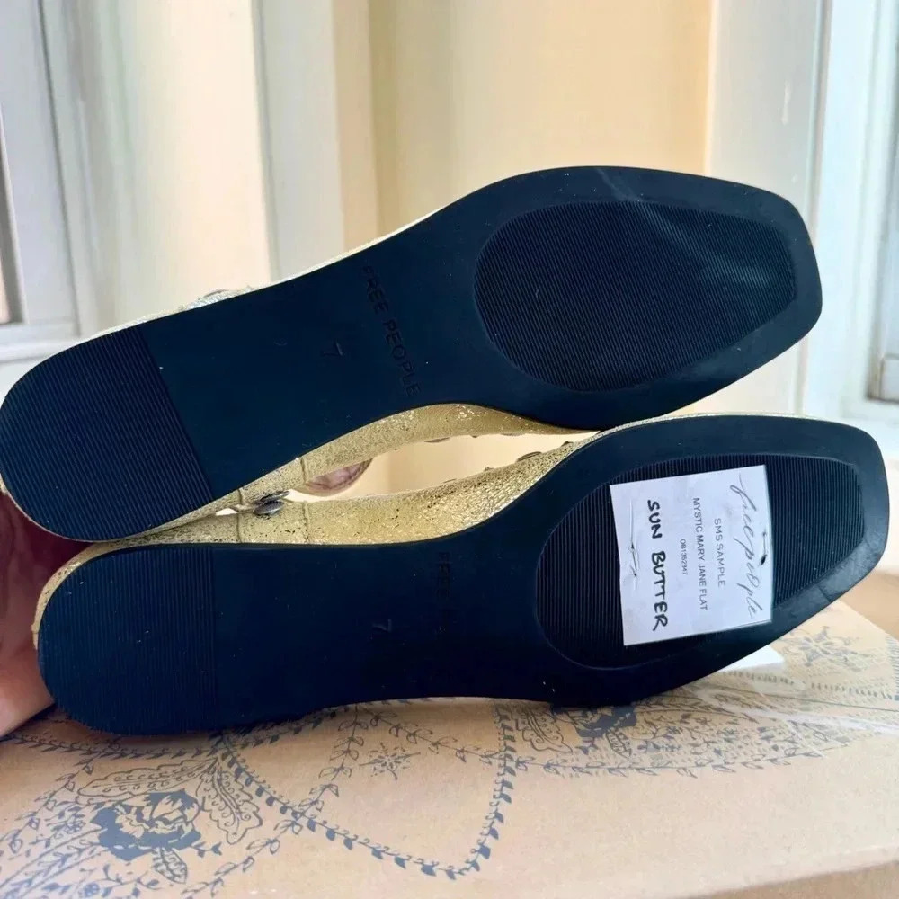 New Free People Mystic Mary Jane Flats Studded Yellow 7 - Picture 7 of 15
